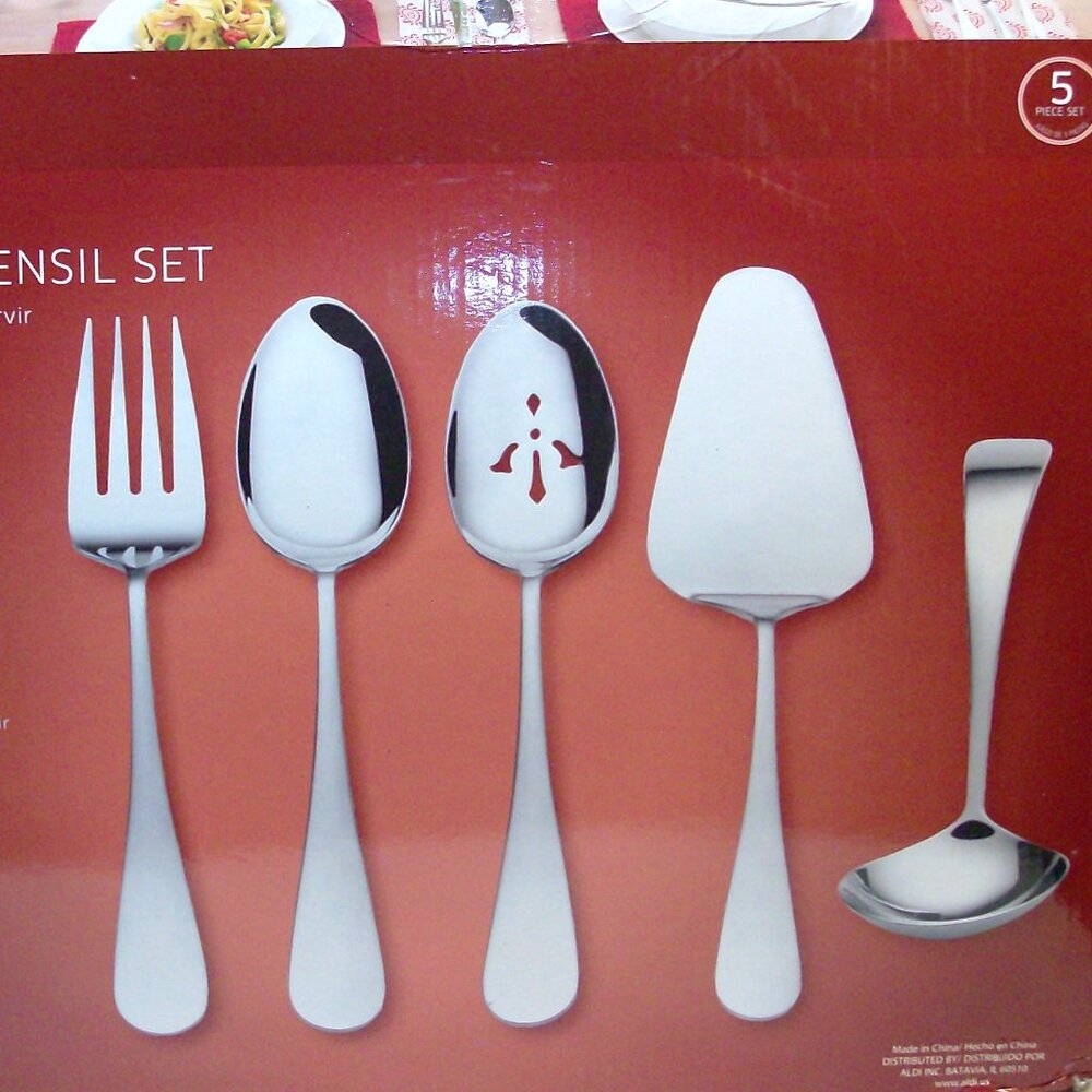 5 piece Hostess Serving Set Stainless Steel Never used.  Crofton